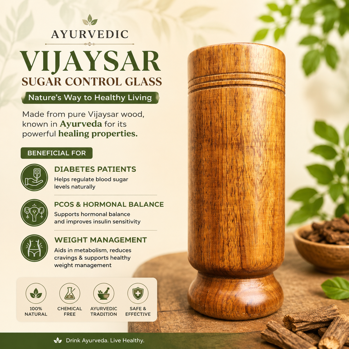 Kansa Wellness™ Ayurvedic Vijaysar Sugar Control Glass -
