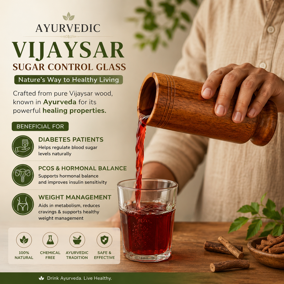 Kansa Wellness™ Ayurvedic Vijaysar Sugar Control Glass -