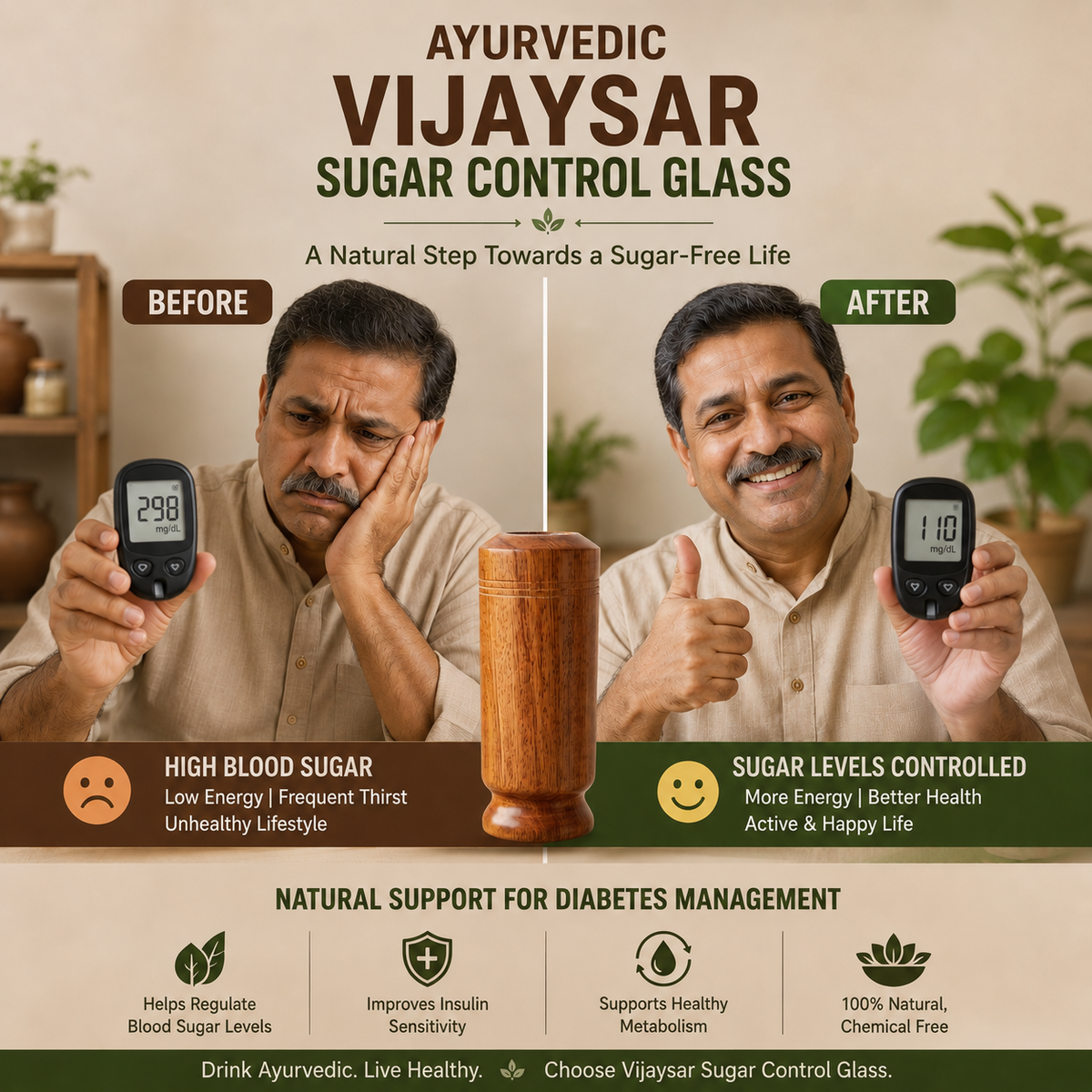 Kansa Wellness™ Ayurvedic Vijaysar Sugar Control Glass -