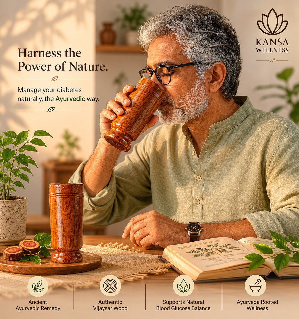 Kansa Wellness™ Ayurvedic Vijaysar Sugar Control Glass -